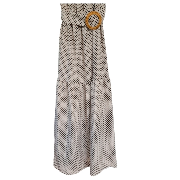 EPISODE Woman's Small Off the Shoulder Boho Tiered Flowy Midi Dress Beige - Picture 9 of 13